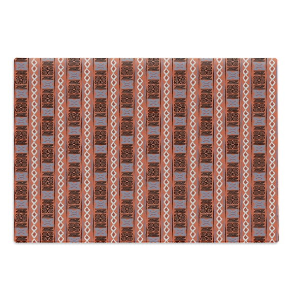 Tribal Cutting Board, Warm Colored Background with Culture Rhombuses Lines and Swirls Illustration, Decorative Tempered Glass Cutting and Serving Board, Large Size, Multicolor, by Ambesonne