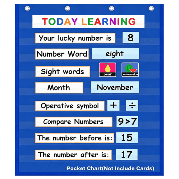 CCOCC Standard Pocket Chart for Classroom & Homeschool, Heavy Duty Hanging 10-Pocket Chart for Word Wall/Letter Cards/Sentence Strips, Teacher Supplies, 43" H X 28" W, Blue
