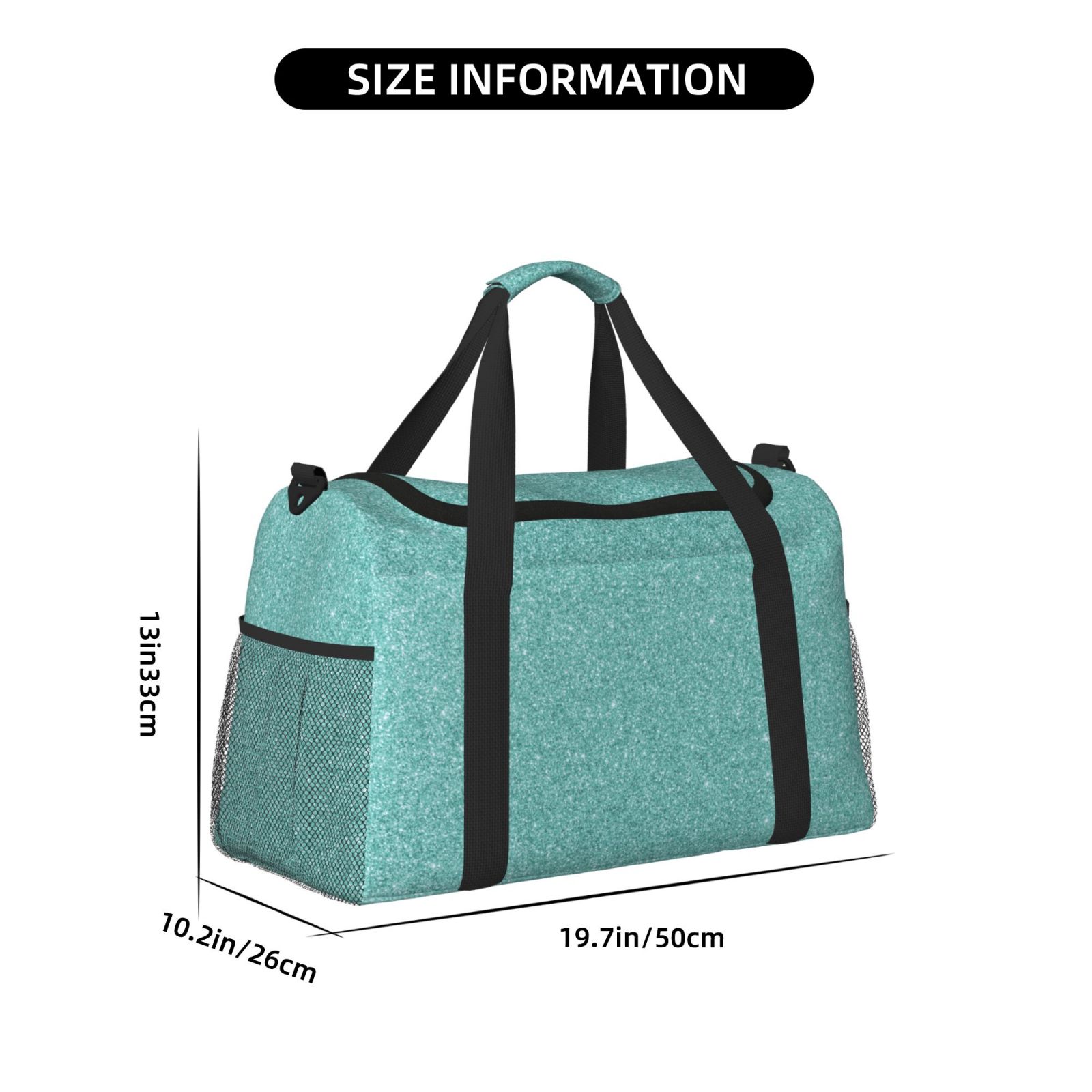 Fuzoiu Teal Green Glitter Print Travel Duffle Bag,Carry On Tote Bags,Duffel Bag,Sport Gym Bag, Hospital Bag for Labor and Delivery, Overnight Bag,Luggage Bag