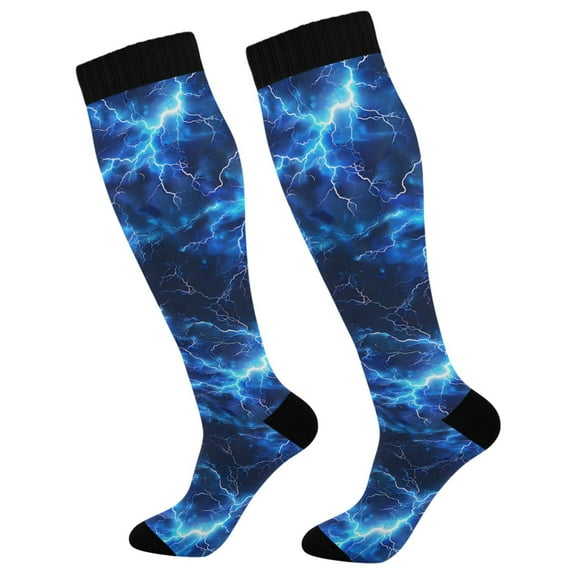 joogoo Blue Lightning Long Socks Women Men Knee High Sock