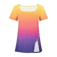 thumbnail image 3 of Raeneomay Split Hem Shirt and Oversized T Shirts Women's Short Sleeved Gradient Printed Neck Button Open Hem T-Shirt Top, 3 of 4