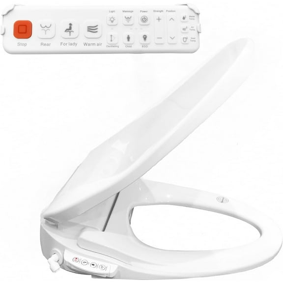 Smart Toilet Seat with Remote Control, Instant Warm Water, 3D Heated Seat, Dual Nozzle Wash & Massage, Warm Air Dryer, LED Night Light, Slow Close Lid, Elongated