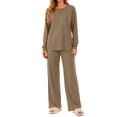thumbnail image 3 of Weekease 2 Piece Pajama Set for Women Crew Neck Long Sleeve Tops Drawstring Pants Casual Sleepwear Fall Nightwear with Pockets, 3 of 7