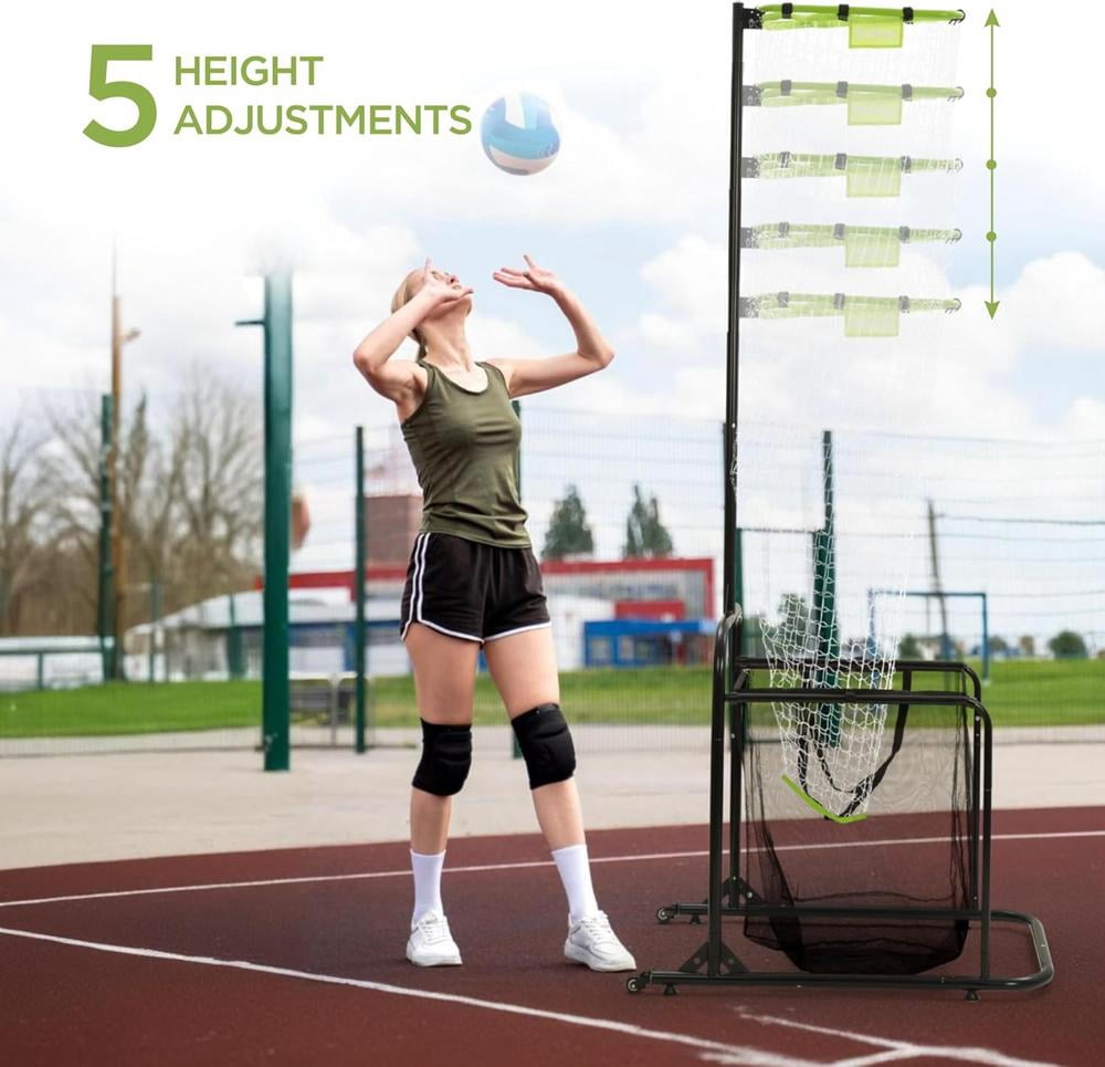 WAASOSCON Adjustable Volleyball Training Net with 5 Height & 6 Angle Settings - Max. 130 Inch Practice Volleyball Setting Trainer Setter Net for Indoor Outdoor