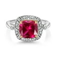 thumbnail image 2 of Gem Stone King 925 Sterling Silver and 10k Yellow Gold Red Created Ruby and White Lab Grown Diamond Engagement Ring for Women (2.57 Cttw, Cushion Cut 8MM, Size 6), 2 of 3