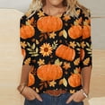 thumbnail image 2 of HKEJIAOI Chemise d'Halloween pour Femmes Manches Longues Col Rond Imprimé Graphique Moderne Célébration d'Halloween Haut pour Femmes Orange-1, 2 of 5