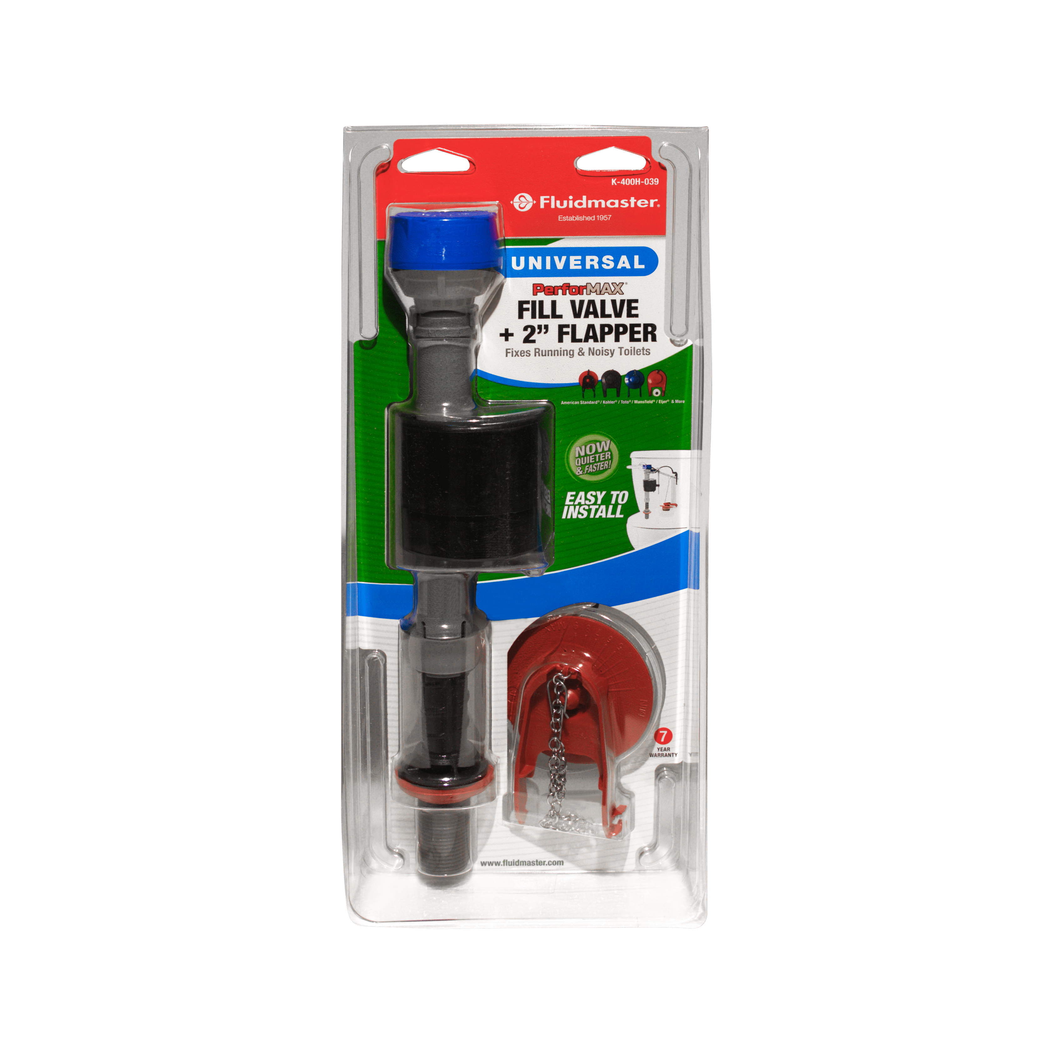 (4 pack) Fluidmaster K-400H-039 PerforMAX Toilet Fill Valve and 2" Flapper Repair Kit, Plastic, 1-Pack, Height 13.9in