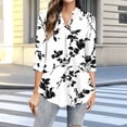 thumbnail image 2 of Yuanlook Womens Casual T Shirts V Neck Summer Shirts Blouses 3/4 Sleeve Tops Tunics Notch Neck Loose Fit Tee - White - XL, 2 of 5