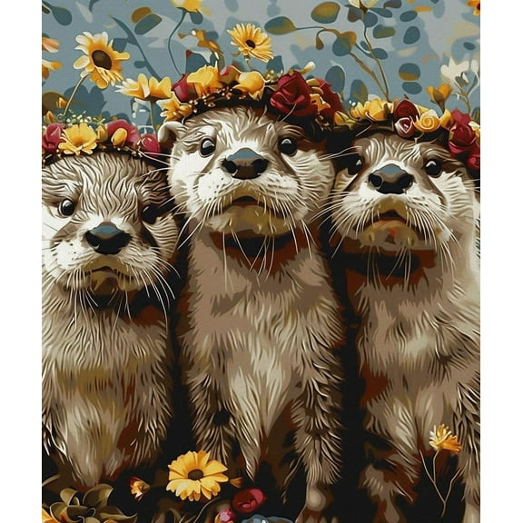 Paint by Numbers Kit for Adults - Three Otters - Beginner DIY Color by Number Set on Canvas Acrylic Oil Paintings Crafts, Gifts, Home Wall Decor (12 X 16 inches)-