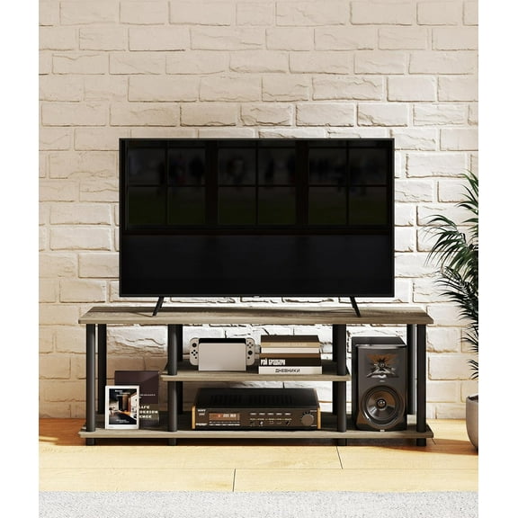 TV Stand for TVs up to 50 inches, Entertainment Center with Open Storage Shelves, Modern TV Console for Living Room, Grey