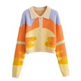 thumbnail image 1 of Faithtur Women Button Down Tops, Long Sleeve Color Block Knit Lapel Sweater, 1 of 9