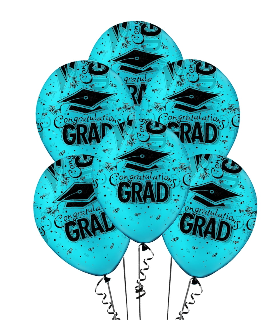 PMU Graduation Balloons 11 Inch PartyTex Premium Turquoise with All