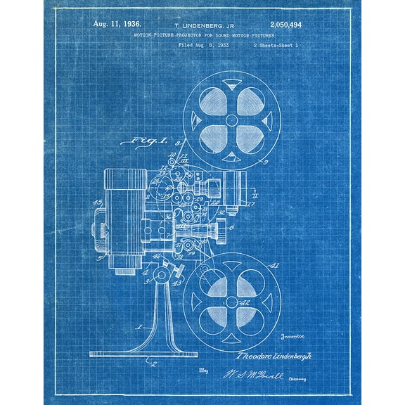 Original Movie Projector Artwork Submitted In 1936 - Photography - Patent Art Print