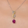 thumbnail image 3 of Gem Stone King 925 Sterling Silver Red Created Ruby and White Lab Grown Diamond Pendant Necklace for Women | 3.07 Cttw | Gemstone July Birthstone | Oval 10X8MM | With 18 inch Chain, 3 of 6