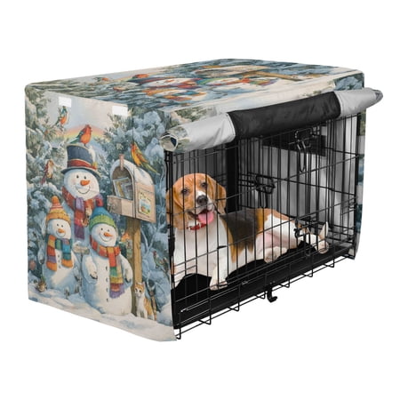 Qxltty Snowman Family Crate Cover Durable Oxford Cloth Pet Kennel Sunshade Universal Fit for 35in Wire Cage