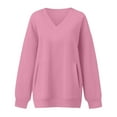 thumbnail image 4 of larppty Womens Sweatshirts V Neck Long Sleeve Soft Sweatshirt Oversized Fall Fashion Hoodies Pullover with Pocket (Pink, XXL), 4 of 7