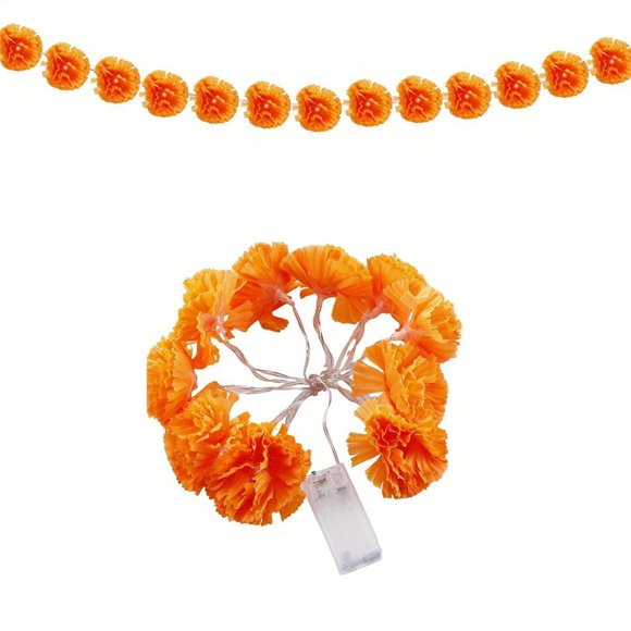 CNKOO 4.9/9.8ft Lighted Marigold Garland 10/15 LED Artificial Marigold Flowers String Lights Decorations for Halloween Diwali Indian Party Holiday Lighting Festive Garland Traditional