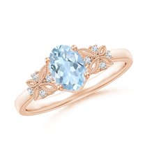 ANGARA Natural Vintage Style Oval Aquamarine Ring with Diamonds in 14K Rose Gold for Women (Size-7x5mm) | March Birthstone, Birthday, Anniversary, Jewelry Gift for Women | Natural Aquamarine Ring