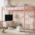 thumbnail image 1 of Loft Bed Twin Size, Heavy Duty Metal Loft Bed Frame with Arched Guardrail and Safety Ladder, Space-Saving, No Box Spring Needed,Pink, 1 of 7