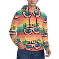 thumbnail image 2 of Pofeuu Hello Summer Print Mens Casual Hooded Collar Drawstring Hoodies Pullover Sweatshirts Casual Long Sleeve Shirts-Large, 2 of 7