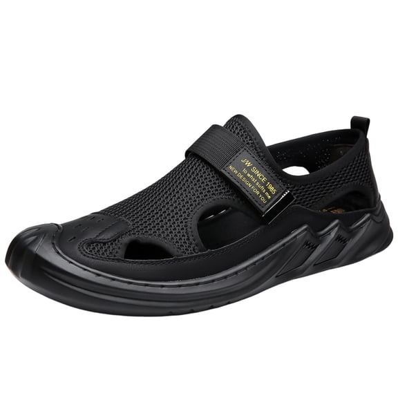 XUNKUSGA Mens Sandals Lightweight Comfortable Mesh Closed Toe Beach Sandal with Adjustable Straps Summer Hollow Out Breathable Hiking Sandals for Outdoor,Black