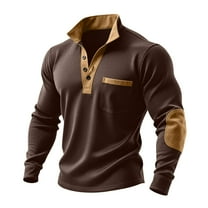 Men's Quarter Zip Up Pullover Long Sleeve Sweatshirt Mock Neck Golf Polo Sweater Brown S
