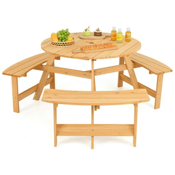 Kepooman Outdoor Picnic Tables,Picnic Tables for Parties,Kids Outdoor Wooden Picnic Table and Bench Set with Umbrella Hole-Natural