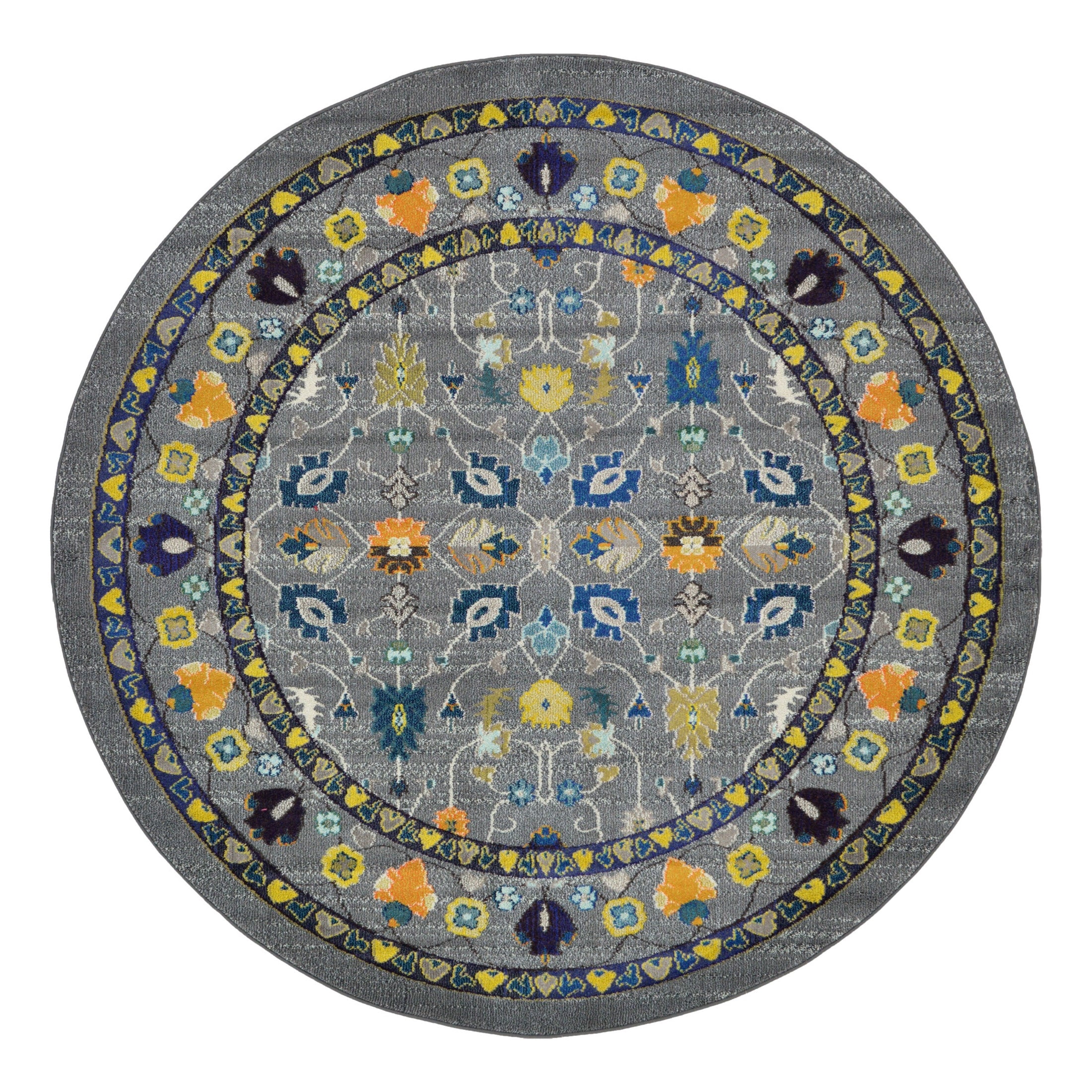 Unique Loom Medici Collection Area Rug - Paradise (8' Round Gray/Gold)