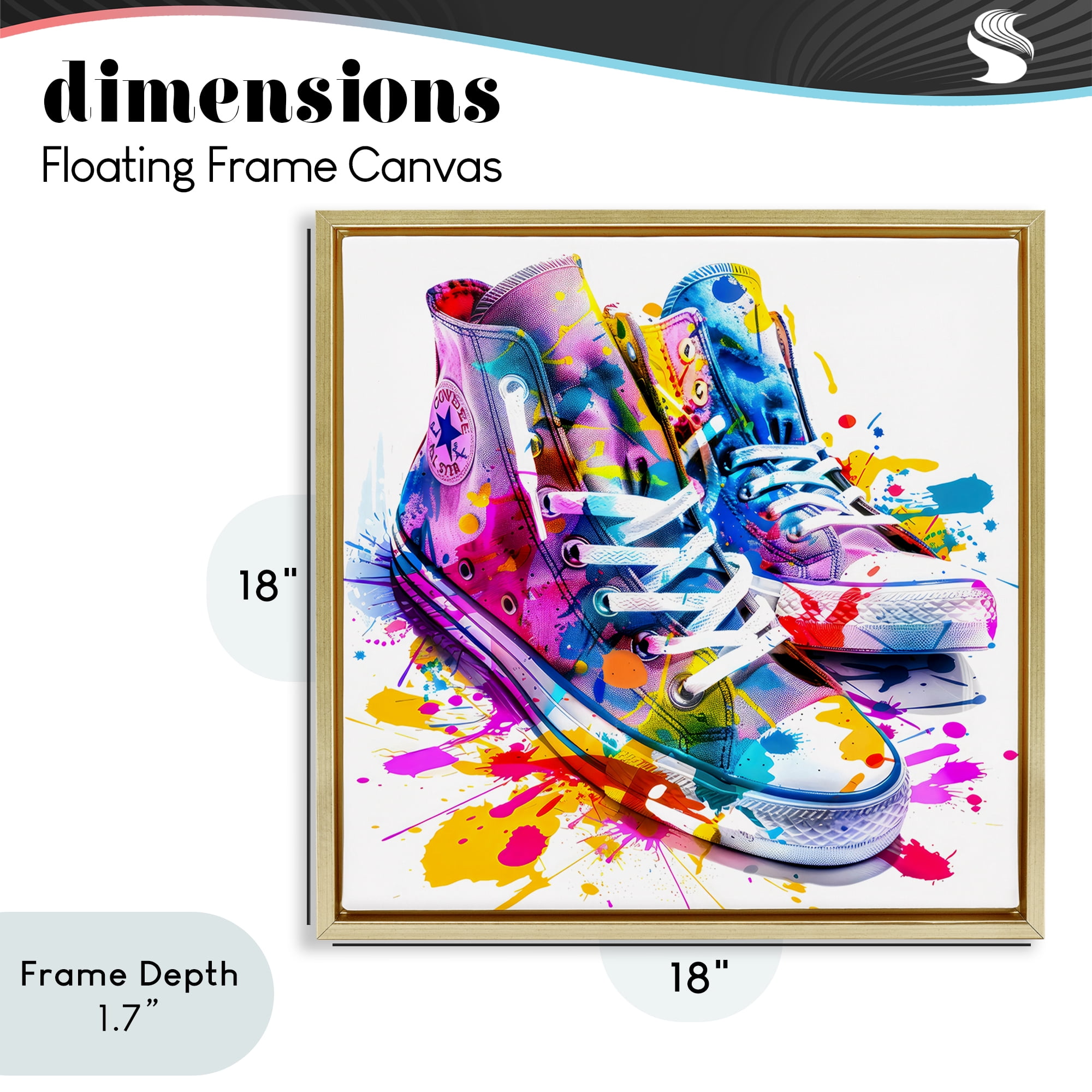 Stupell Industries High Top Sneakers Splash Gold Framed Floater Canvas Wall Art, design by Creative Studio