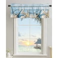 thumbnail image 2 of Rod Pocket Window Valances Starfish Shell on Blue Wood Grain Short Kitchen Curtains Summer Ocean Window Treatment Drapes for Bedroom Bathroom Living Room 42x18In,1 Panel, 2 of 7