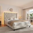 thumbnail image 5 of EnHomee Full Bed Frame with 51"Tall Headboard Upholstered Full Size Platform Bed Frame with LED Lights & Charge Station, Beige, No Box Spring Needed, Noise Free, 5 of 9