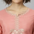 thumbnail image 7 of Janasya Indian Round Neck 3/4 Sleeve Embroidered Peach Poly Silk Kurta For Women, 7 of 7