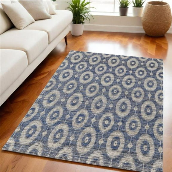 HomeRoots 565903 5 x 8 ft. Geometric Hand Woven Rectangle Area Rug, Blue & Tan