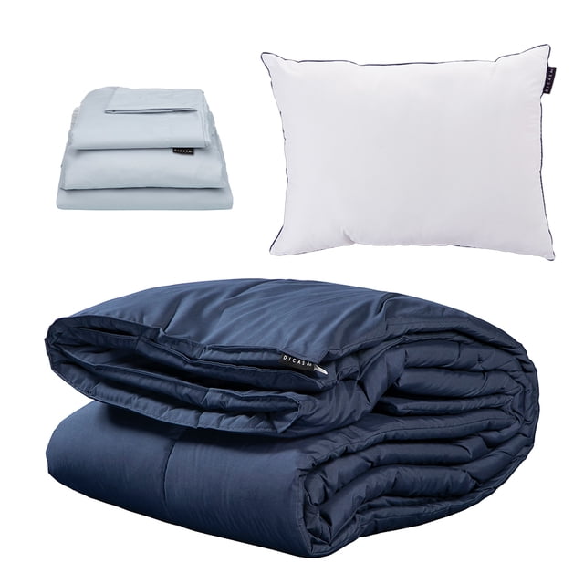 Edredón Individual DICASA Homy Azul Sábanas Softy Platino Almohada One