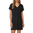 thumbnail image 2 of V Cuello Vestido Casual para las Mujeres Color Sólido Manga Corta Mini Vestido Ligero Verano, Vestido de Manga Corta para las Mujeres, 2 of 5