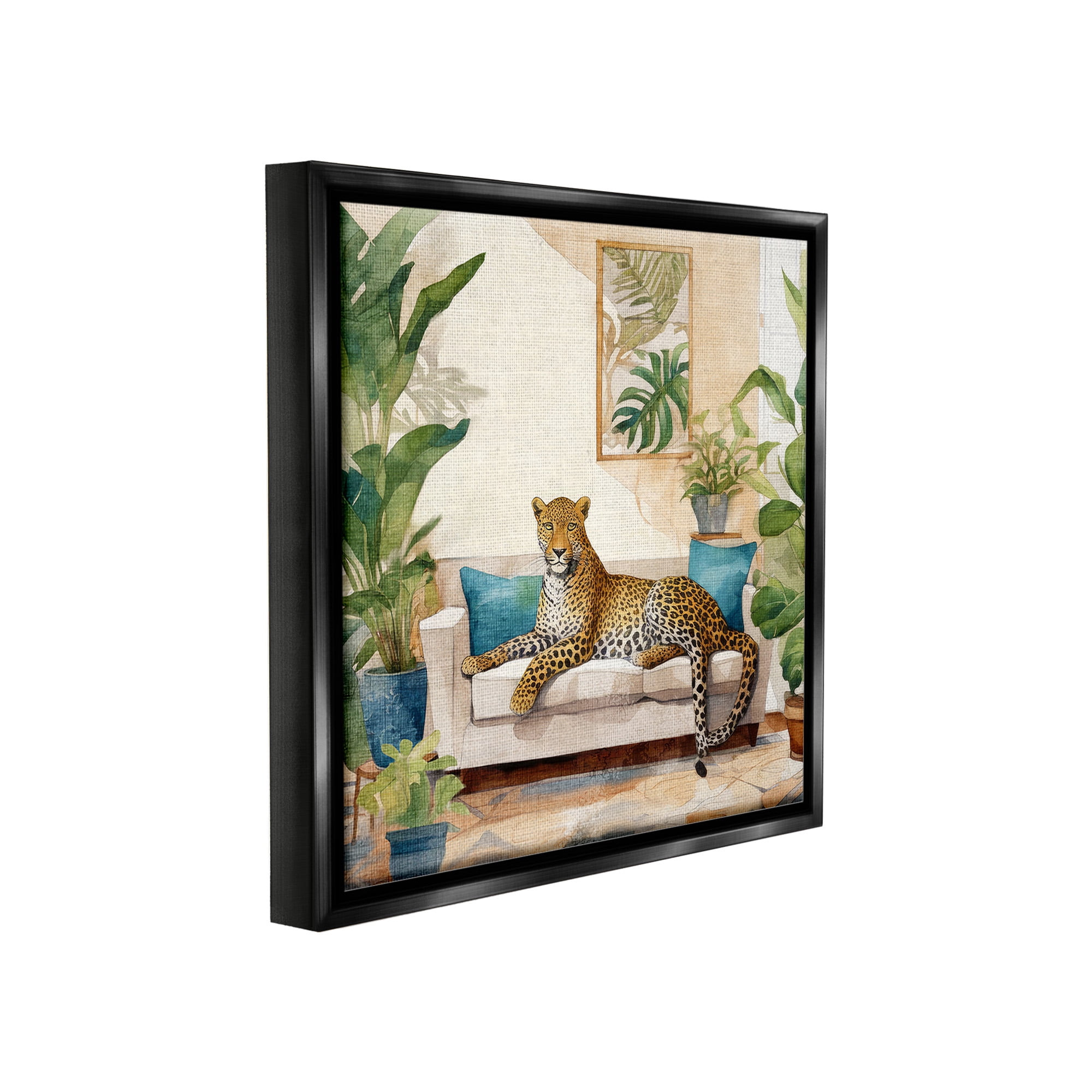 Stupell Industries Cheetah & Tropical Indoors Animals & Insects Painting Black Floater Framed Canvas Art Print Wall Art, 25 x 25