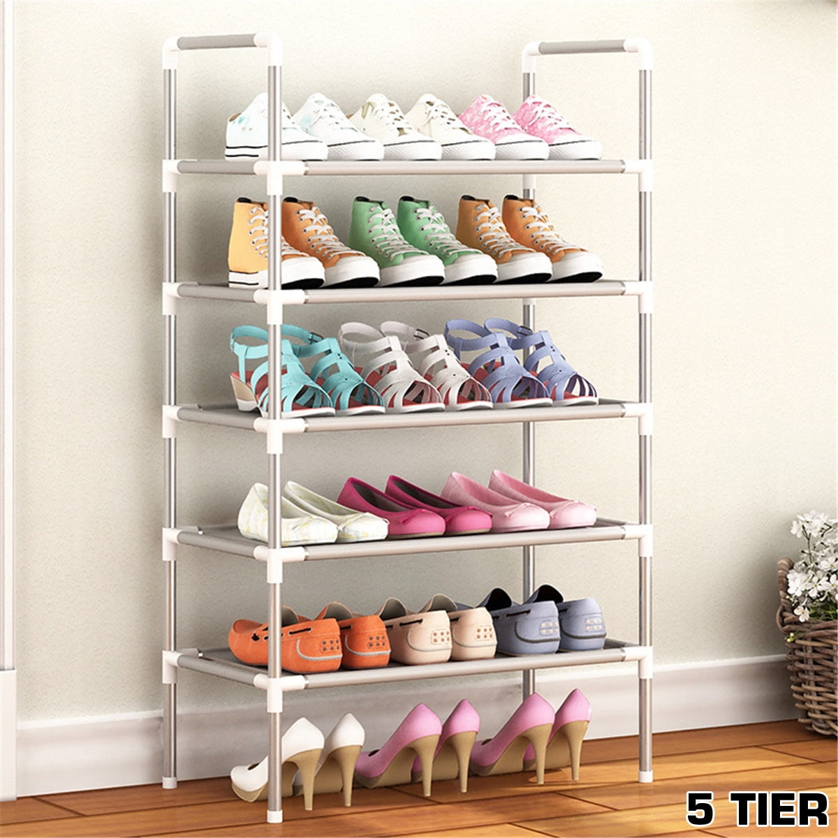 3-6Tier Expandable 12-28 Pair Shoe Rack Non-Slip Metal Freestanding ...