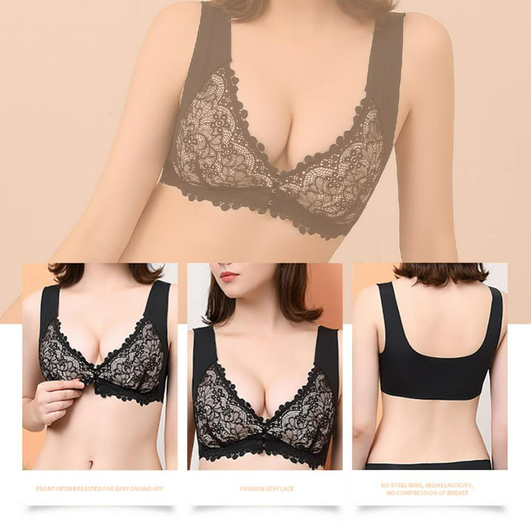 Women Front Closure Floral Lace Bra Thin Cup Ruffled Trim Push up Bra Full  Cup Sexy Lace Bralette