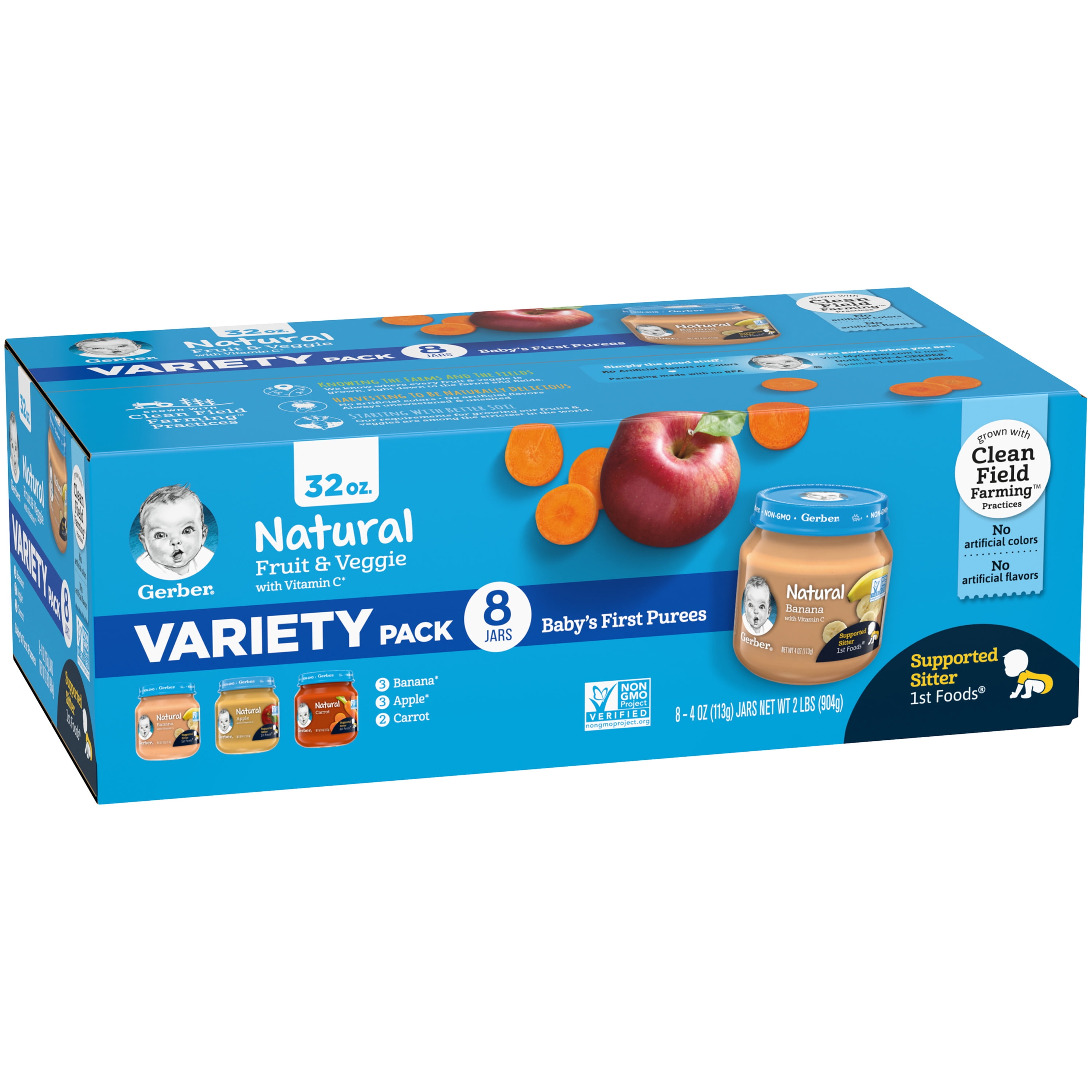 (Pack of 8) Gerber 1st Foods Natural Fruit & Veggie Variety Pack, 4 Oz Jars