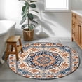 thumbnail image 3 of Round Rugs 4Ft, Blue Burnt Orange Boho Round Area Rug Washable Indoor Throw Carpet, Antique Southwestern Ethnic Soft Non Slip Circle Rug for Kitchen Nursery Room Home Decor Aesthetic, 3 of 8