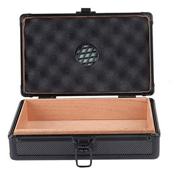 Cigar Case, Aluminum Shell Cedar Lined Cigar Humidor Storage Case with aHumidifier, Can Contain about 10 Cigars, Suitable for Family Storage or Travel, Lightweight, Convenient to C
