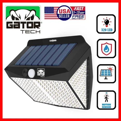 PURELY- Solar Power 320 Led Pir Motion Sensor Outdoor Security Garden Wall Lamp Light