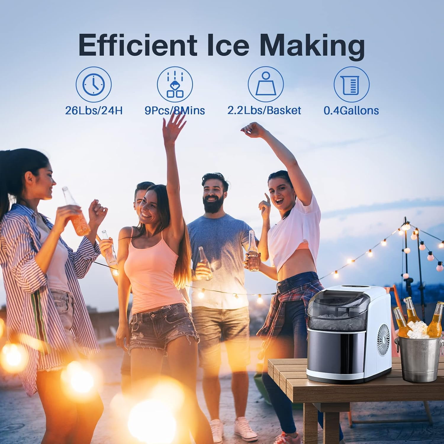 Ice Maker Countertop Machine with Self-Cleaning Function，26LBS in 24 Hours, 9 Ice Cubes Ready in 6 Mins, Compact Ice Cube Maker with Ice Scoop & Basket for Home Kitchen Office Bar
