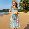 thumbnail image 4 of Fotbe Colorful Donut Vestido Largo de Moda para Mujer, Vestido Tipo Camiseta con Manga Corta y Estilo Casual a Rayas y Bloques de Color, 4 of 6