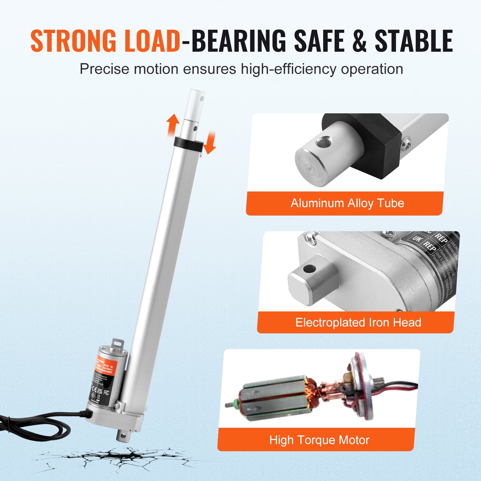 KFFKFF Linear Actuator 12V, 12 Inch High Load 330lbs/1500N Linear Actuator, 0.19"/s Linear Motion Actuator with Mounting Bracket and IP54 Protection
