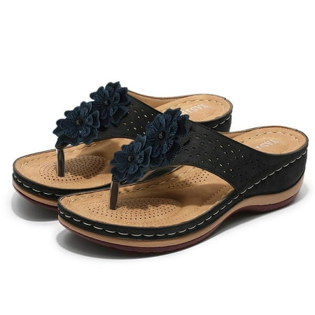 

f21 Women s Fashion Casual Floral Flip Flops Sandals Wedges Shoes Outdoor Slippers With Arch Support Comfortable Summer Beach Size 8 Black Wide