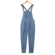 VEKDONE 2025 Mens Casual Denim Bib Overalls Slim One-Piece Jumpsuits Washed Jeans Ripped Long Rompers Trousers B Blue,XX-Large