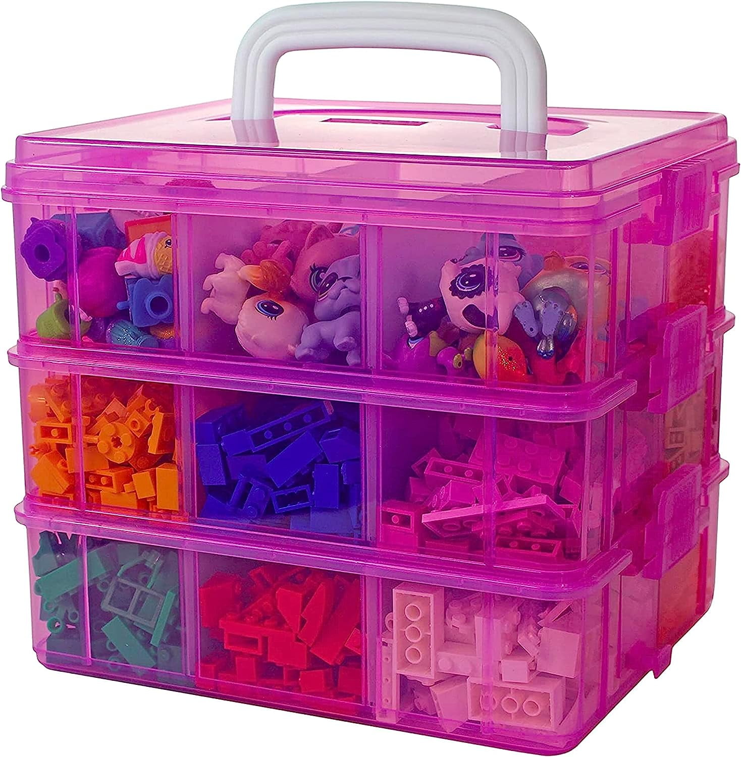 Yayun 3-Tier Pink Stackable Storage Container with Dividers, 18  Compartments Plastic Organizer Box for Dolls, Fuse Beads, Nail Polish,  Tools,Jewelry