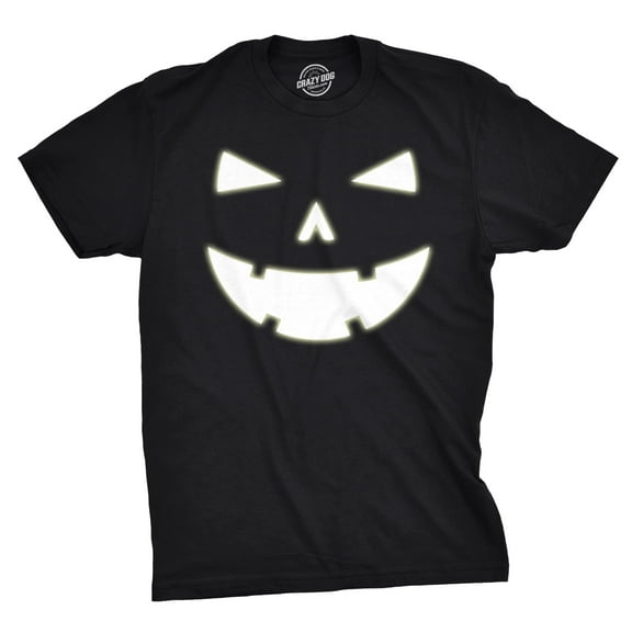 Mens Happy Tooth Glowing Pumpkin Face Glow In The Dark Halloween Tee Graphic Tees