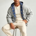 thumbnail image 2 of UVEASISHA Mens Plaid Zip Up Hoodie Oversized Casual Athletic Jackets Full Zip Lightweight Hooded Jacket Loose Fit Long Sleeve Outerwear Coat for Weekend Outing Blue XL, 2 of 5